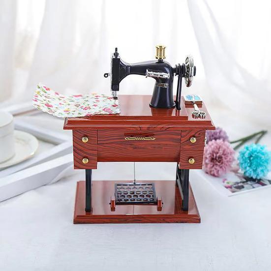 Yousheng Vintage Sewing Machine Music Box, Mini Hand Crank Wind-Up Musical Box, Christmas Anniversary Birthday Gifts for Mom Wife