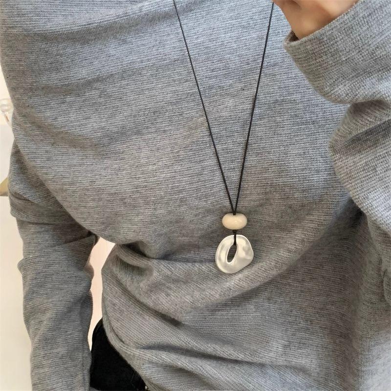 Adjustable Irregular Hollow Matte Color Oval Stone Pendant Necklace Clavicle Chain Neckchain Choker Unisex Accessory