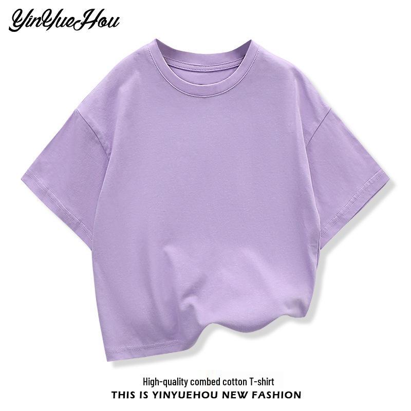 Boys' Summer Korean Style Solid Color Drop Shoulder T-Shirt, Loose Fit, Half Sleeve