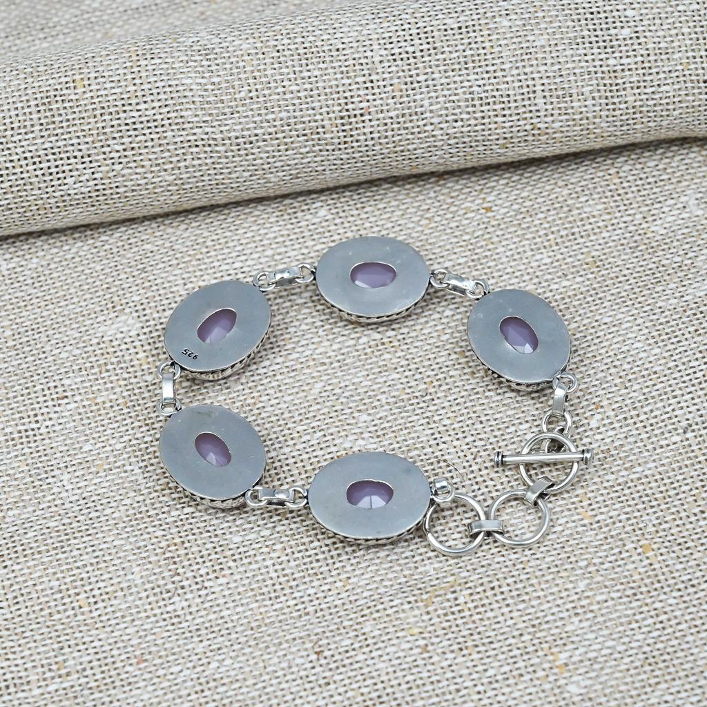 Pink Chalcedony Gemstone 925 Sterling Silver Handmade Beautiful Bracelet Gift For Love