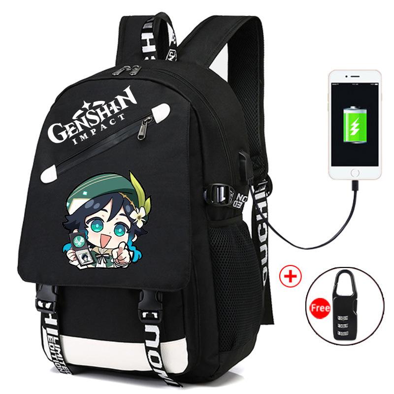 Backpack Anime, Genshin Surrounding Large Capacity Student School Bag Outdoor Travel Bag