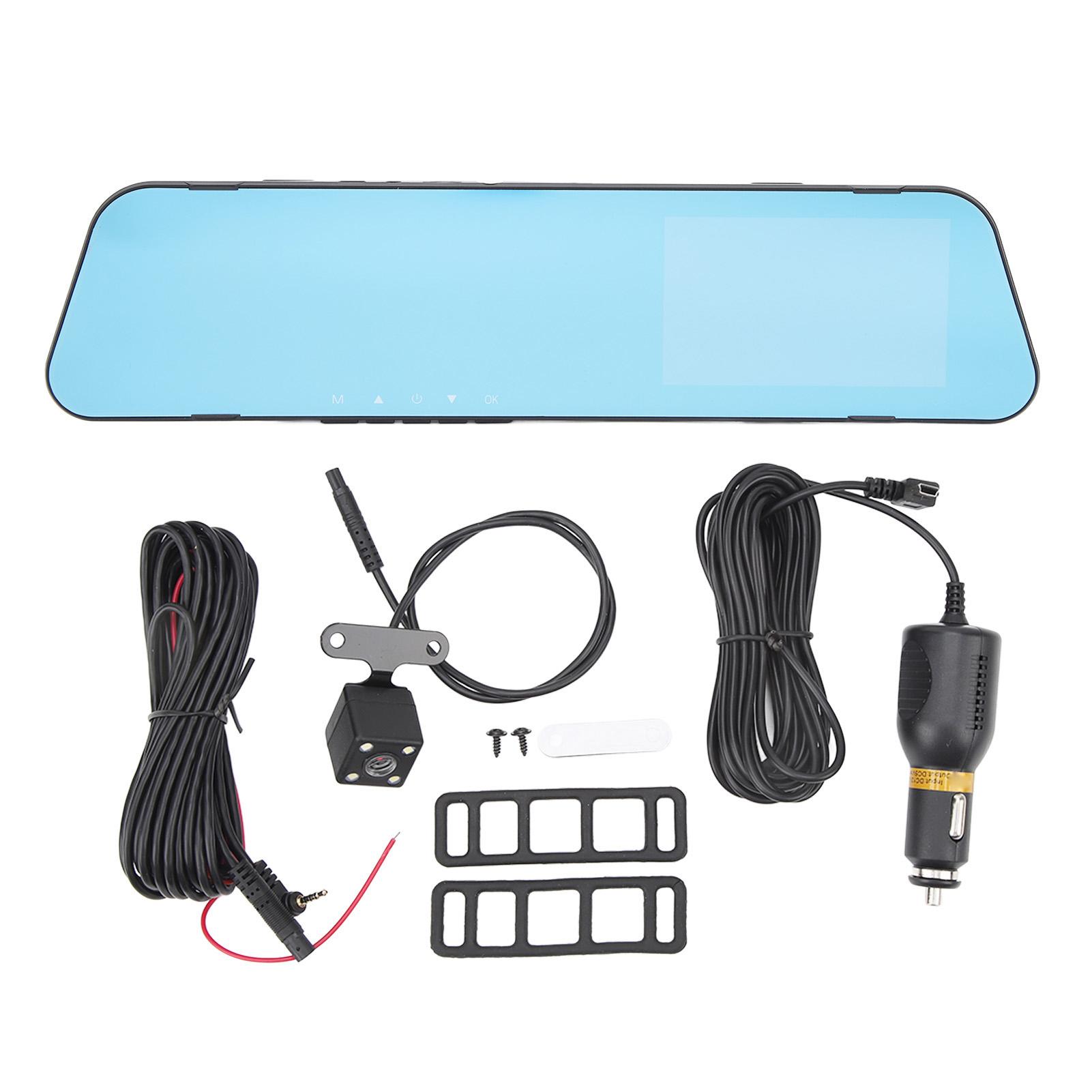 Caméra de tableau de bord Rétroviseur 1080P Écran 4,0 Pouces Double Objectif Anti-éblouissement Image Stabilisée Électroniquement Affichage Grand Écran 64g