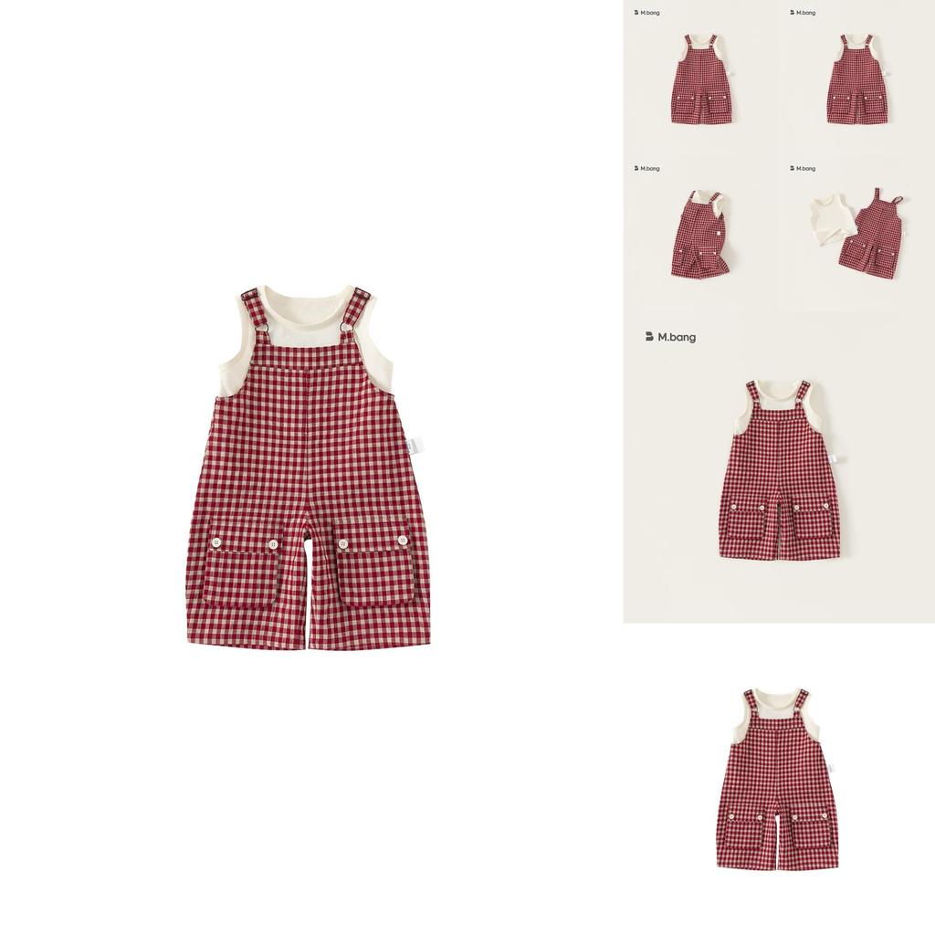 Girl Summer Clothing Set With Cotton Gingham Pattern For Ages 3 To 8