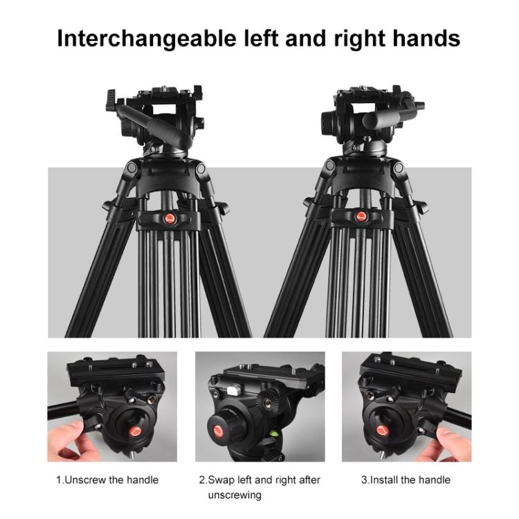 PULUZ Professional Heavy Duty Video Camcorder Aluminum Alloy Tripod with Fluid Drag Head for DSLR / SLR Camera, Adjustable Height: 80-160cm(Black)
