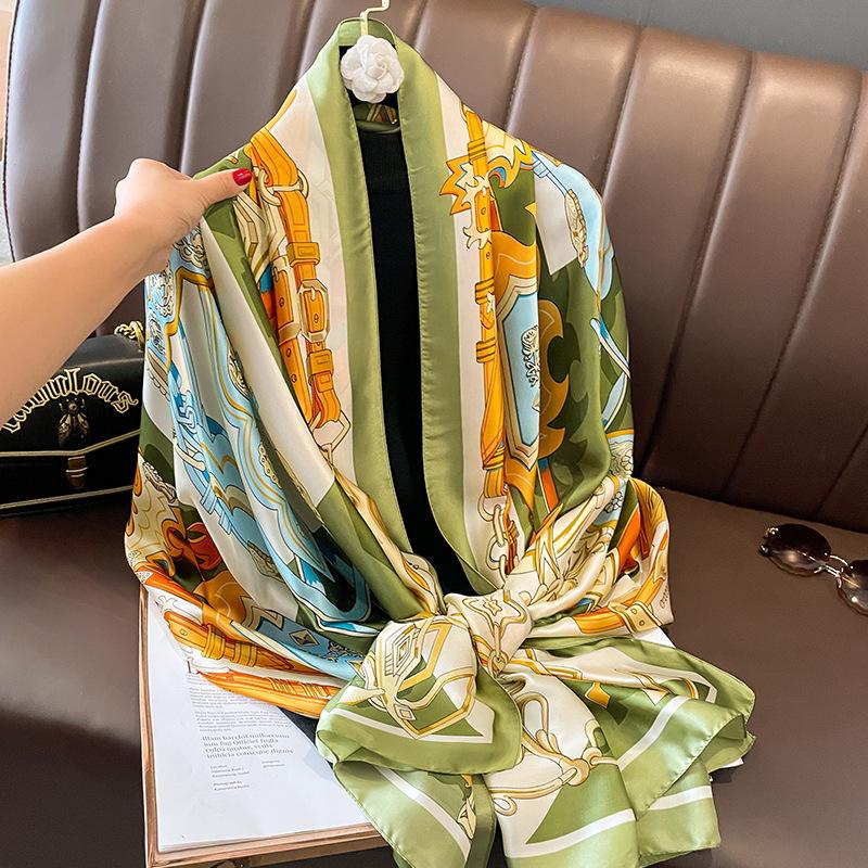 Luxury Sunscreen 180X90CM Shawls Popular Design Square Silk Scarf Women The Four Seasons Scarves  Style New Beach Bandanna