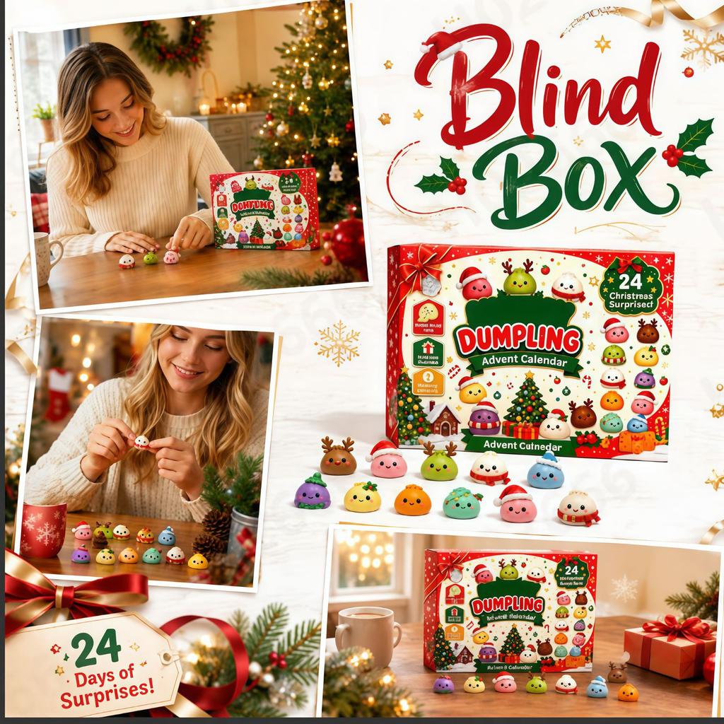 Christmas Advent Calendar 24 Days Mystery Dumpling Box Squishy Fidget Toys Cute Stress Relief Sensory Toy Gifts for Kids and Adults Holiday Party