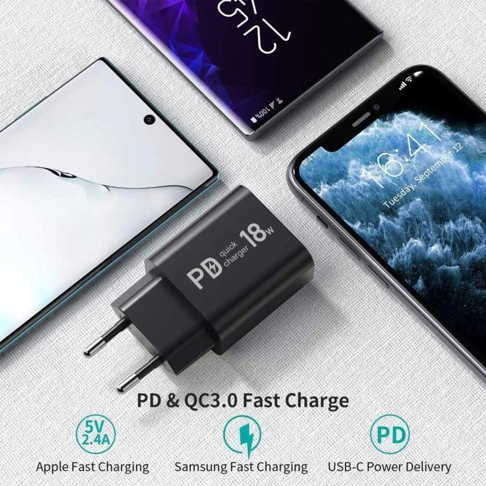 Chargeur USB C Pour Samsung S21 S20 Plus Ultra FE 5G S10 S10E S9 A41 A02S A12,Xiaomi Redmi Note 9 9T 10 8 Pro 9S,Mi 11 10T 10[459]