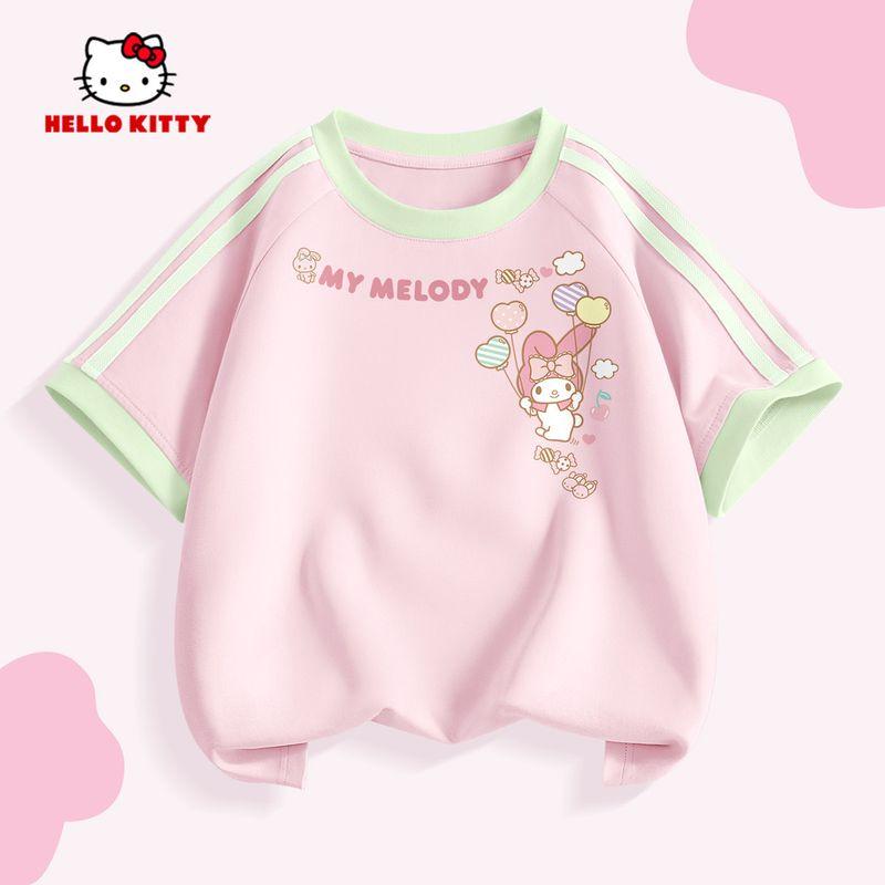 Hello Kitty Girls' Short-Sleeved T-Shirt Summer 2026 New Kidsren's Pink Bottoming Shirt Sweet Girl's Top