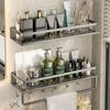50cm Bathroom Storage Rack with Hooks and Towel Bar Wall Mounted No Drill Ventilated Draining Organizer