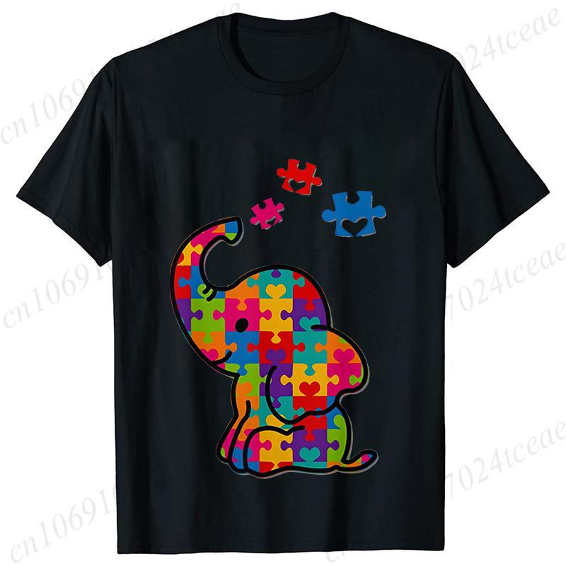 Funny Elephant Autism Awareness T-shirt for Women Acceptance Neurodiversity Summer Shirts Hip Hop Streetwear Short Sleeve Tees