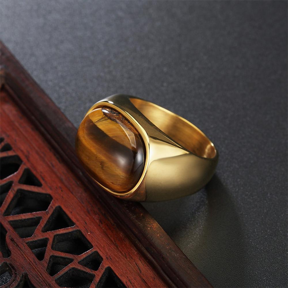 Anelli in Acciaio Inossidabile Color Oro/Acciaio con Pietre Occhio di Tigre Marroni Retrò per Uomini Donne Classici Eleganti Semplici Gioielli in Acciaio Inossidabile Regalo