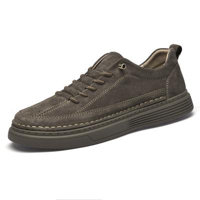 Men's Board Shoes Thick-soled Lace-up Round Head Board Shoes Fashion Casual Shoes Spring and Autumn Low-top Suede Leather Handmade Sports Trendy Shoes