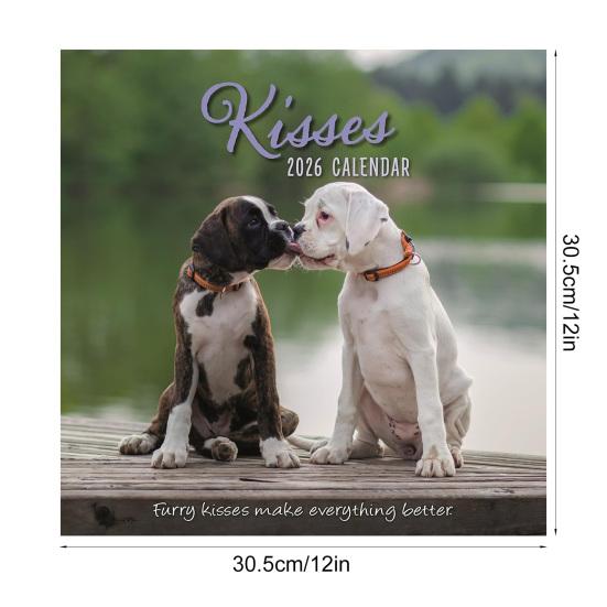 2026 Kisses Square Wall Calendar 16-Month Cute Animal Theme Planner from Sep 2025 12x12 Inch Hanging Schedule Organizer
