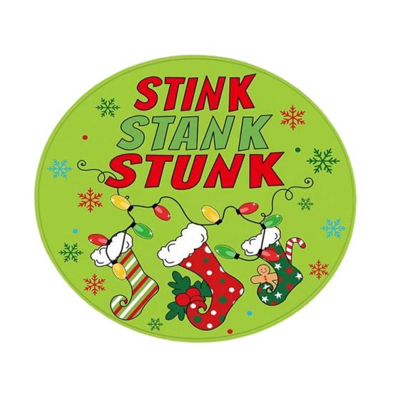 Christmas Floor Mat Round Santa Claus Xmas Area Rug Anti-Slip Absorbent Gingerbread Man Carpet for Festive Home Entrance Living Room Decor