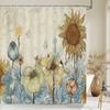Nordic Style Flower Leaf Plant Printed Fabric Shower Curtains Floral Bath Screen Waterproof Products Bathroom Decor With Hooks