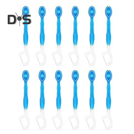 12 buc periuță de dinți de unică folosință cu pastă de dinți Flosser Pick limba Scraper portabil de călătorie adulți mini pre-lipită periuță de dinți dentară Flosser îngrijire orală