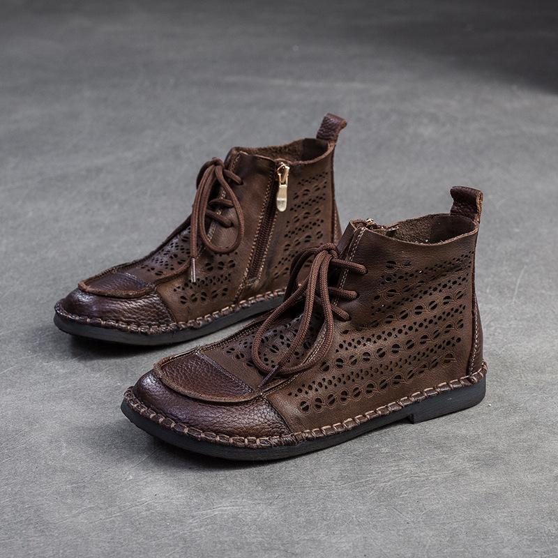 Fashion GKTINOO Women's Boots Sneakers Hollow Out Fashion Genuine Leather Shoes For Women 2025 New Spring Breathable Flat Ankle Boots