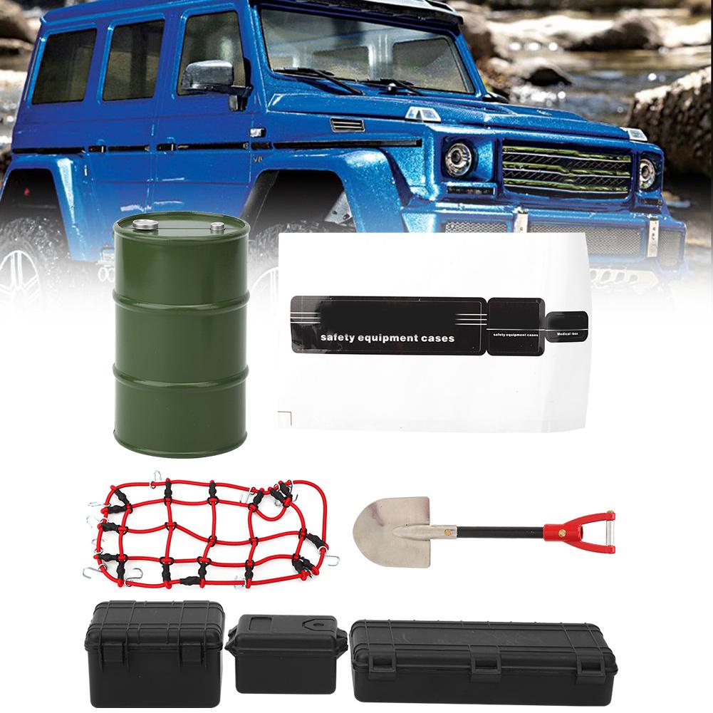 Pudełko do przechowywania beczki oleju Łopata Siatka bagażowa Naklejka Akcesoria dekoracyjne do samochodu RC Czarne