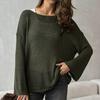 Dame Strikketopper Rund Hals Langermet Genser Topper Løs Passform Ensfarget Høst Pullover Topper Strikk