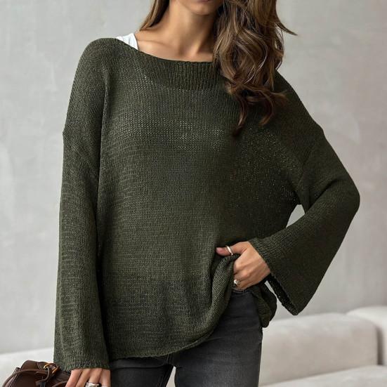 Dame Strikketopper Rund Hals Langermet Genser Topper Løs Passform Ensfarget Høst Pullover Topper Strikk