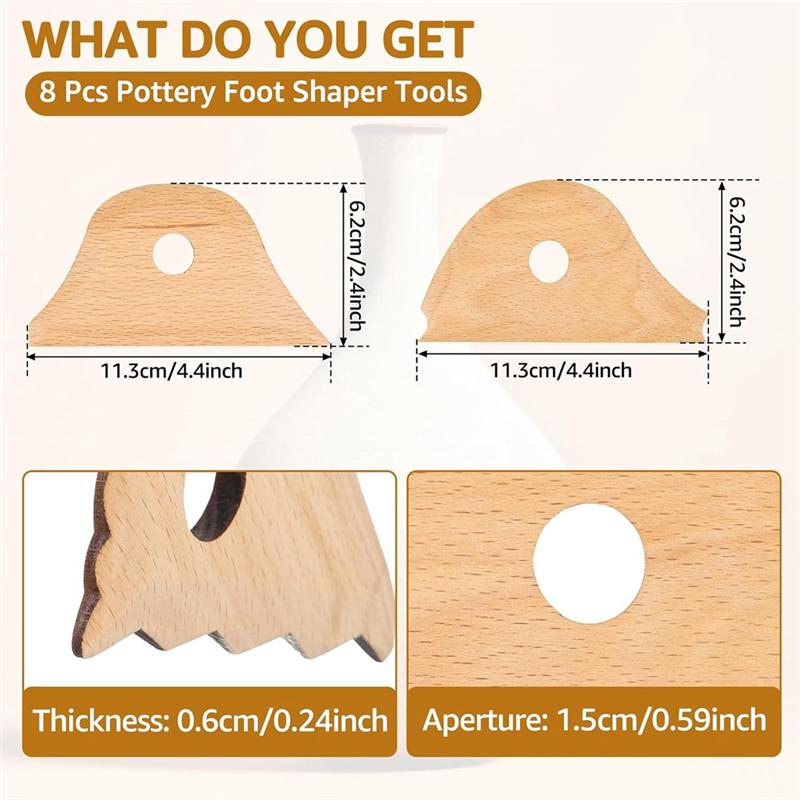 8Pcs Pottery Trimming Tools Pottery Ribs Pottery Clay Foot Shaper Tools Beech Wood Pottery Profile Ribs Pottery Supplies