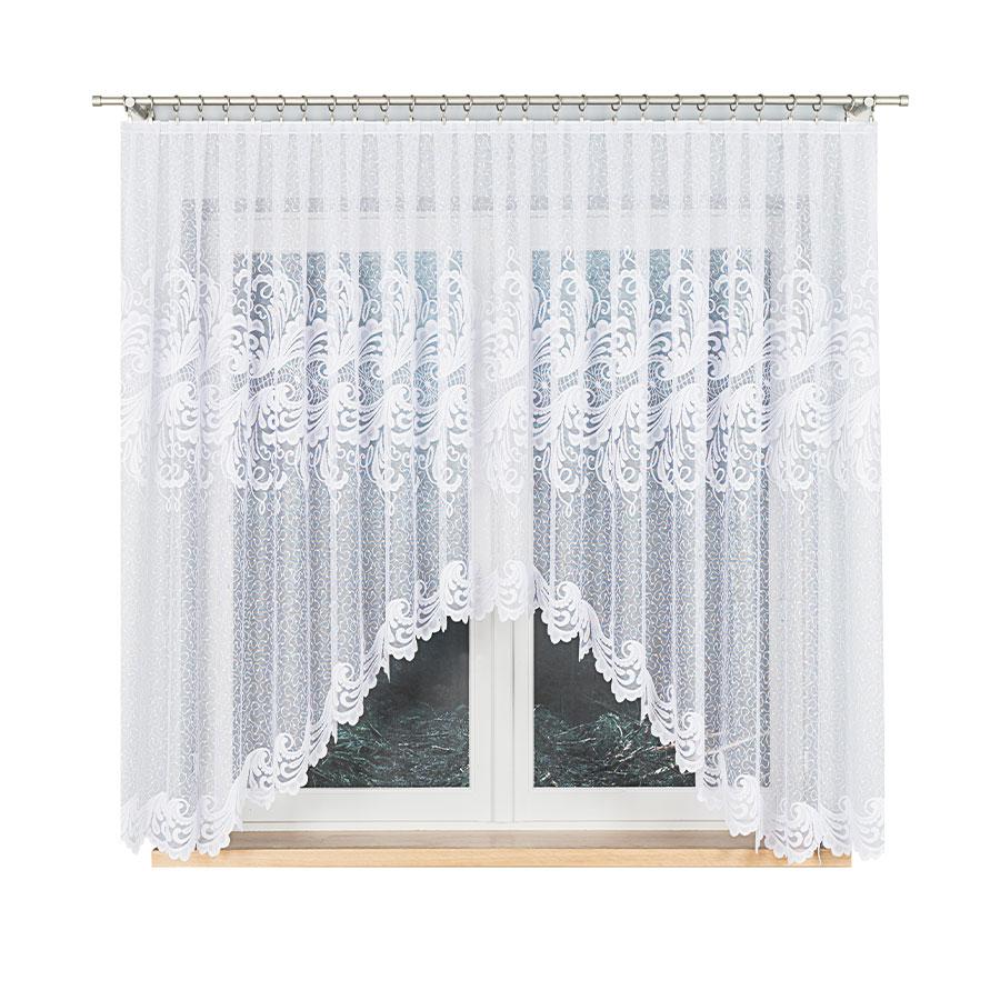Iwona - Ready-made Jacquard Curtain with Bottom Trim - - White
