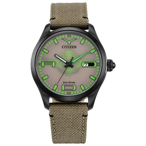 

Citizen Men s Nylon Eco-Drive Star Wars Yoda Judge Me By My Size Do You Black IP Analog Watch with Cordura Strap and Luminous Design, 42mm (Model: