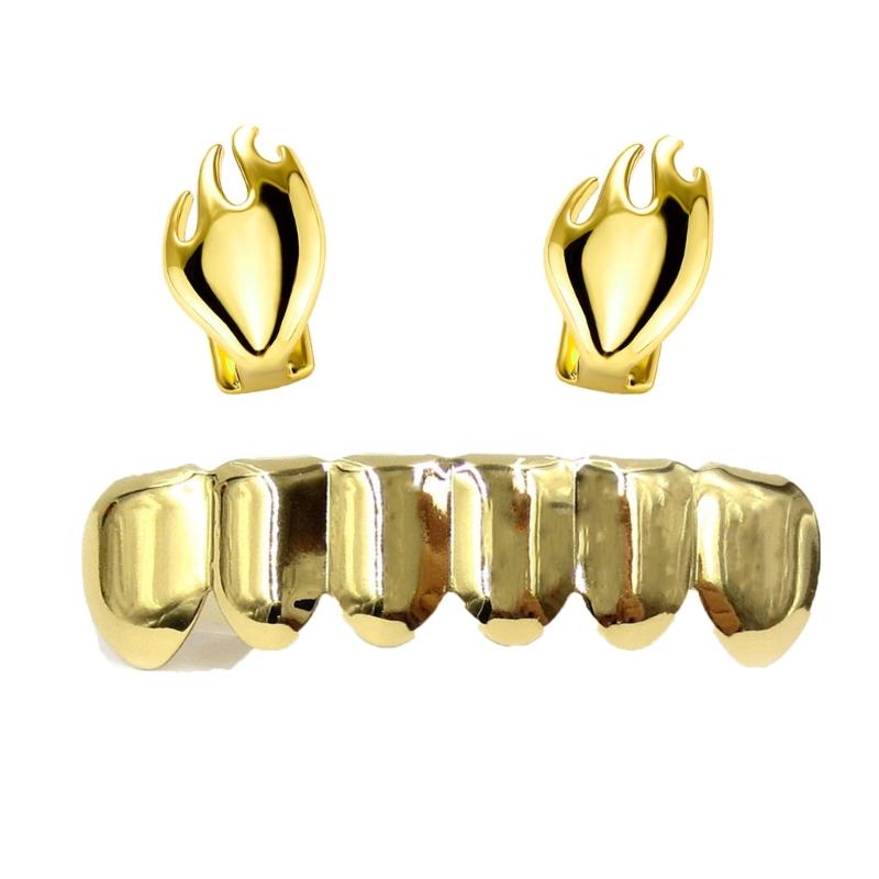 Fashionable Metal Fang Grillzs Hollow Teeth Jewelry Copper Texture Dental Accessory Suitable for Parties and Event