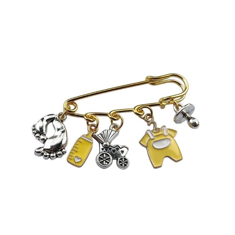 Cute Baby Arrival Enamel Safety Pin Brooch Creative Stroller Bottle Dummy Design Lapel Pin for New Parent Gift