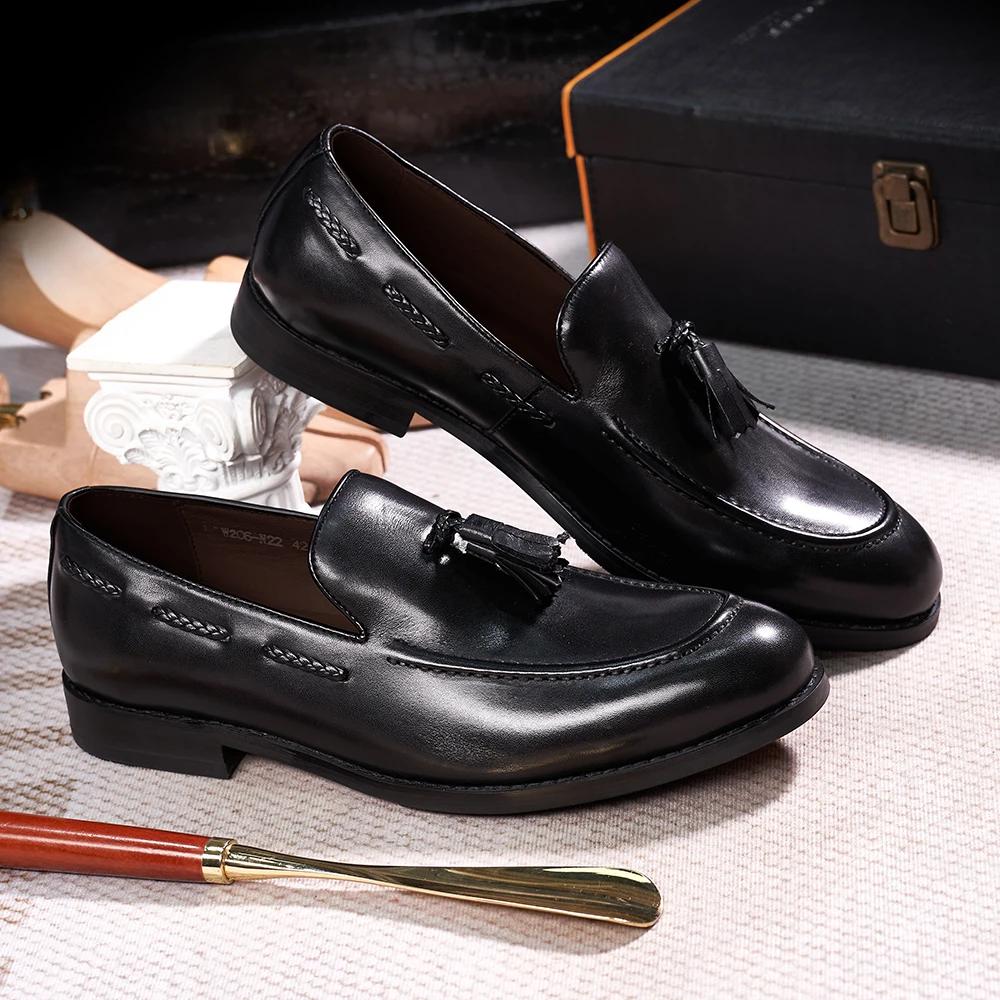 Fashion Classic Men's Genuine Leather Tassel Loafers Handmade Slip-On Casual Shoes Comfortable for Office Wedding Dressing Daily Wear