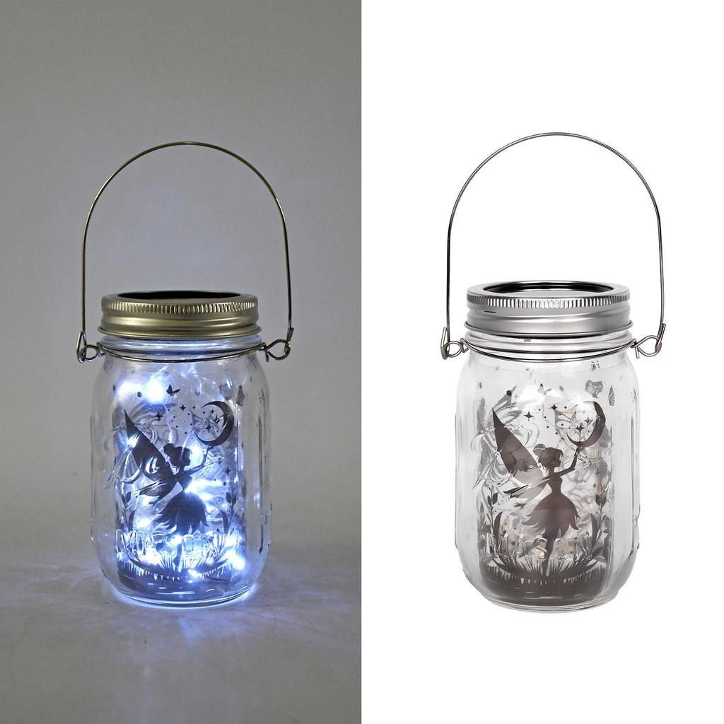 DIY Frosted Solar Mason Jar Lantern with Firefly Waterproof String Lights for Yard Lighting