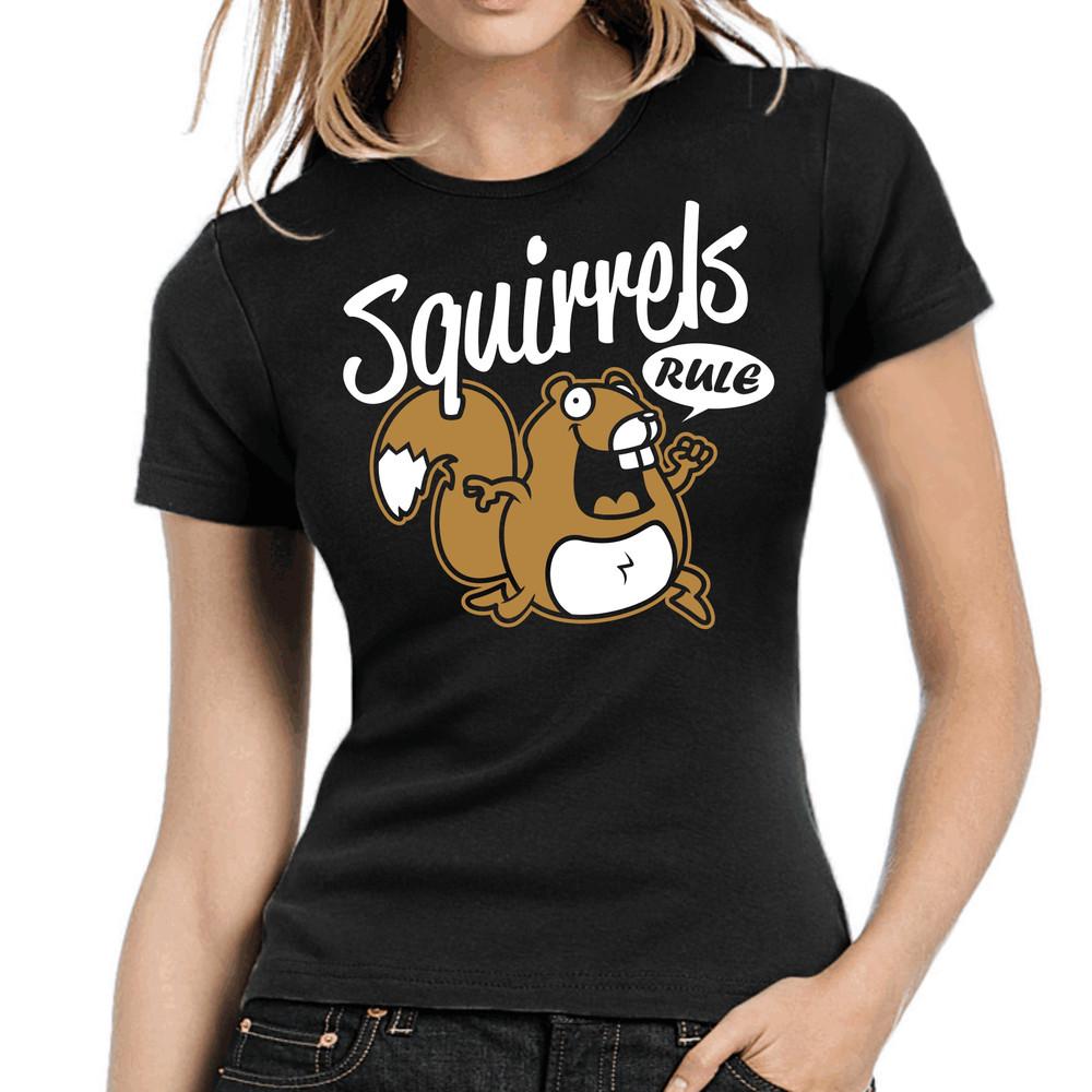 

Squirrels Rule Comic Cartoon Squirrel Fun Comedy Lady Ladies Girlie T-Shirt 2XL