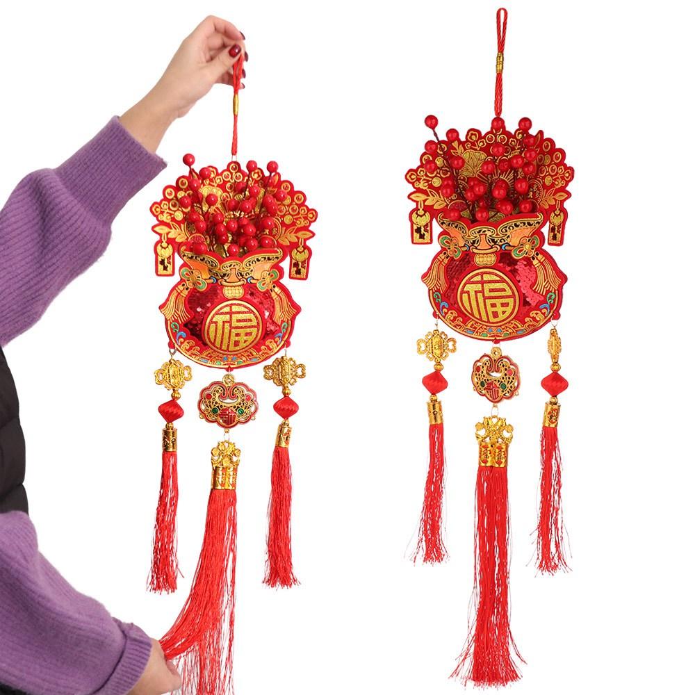 Lucky Bag Shape Chinese New Year Decoration with Tassel Three-dimensional Spring Festival Pendants Traditional Design Widely Use