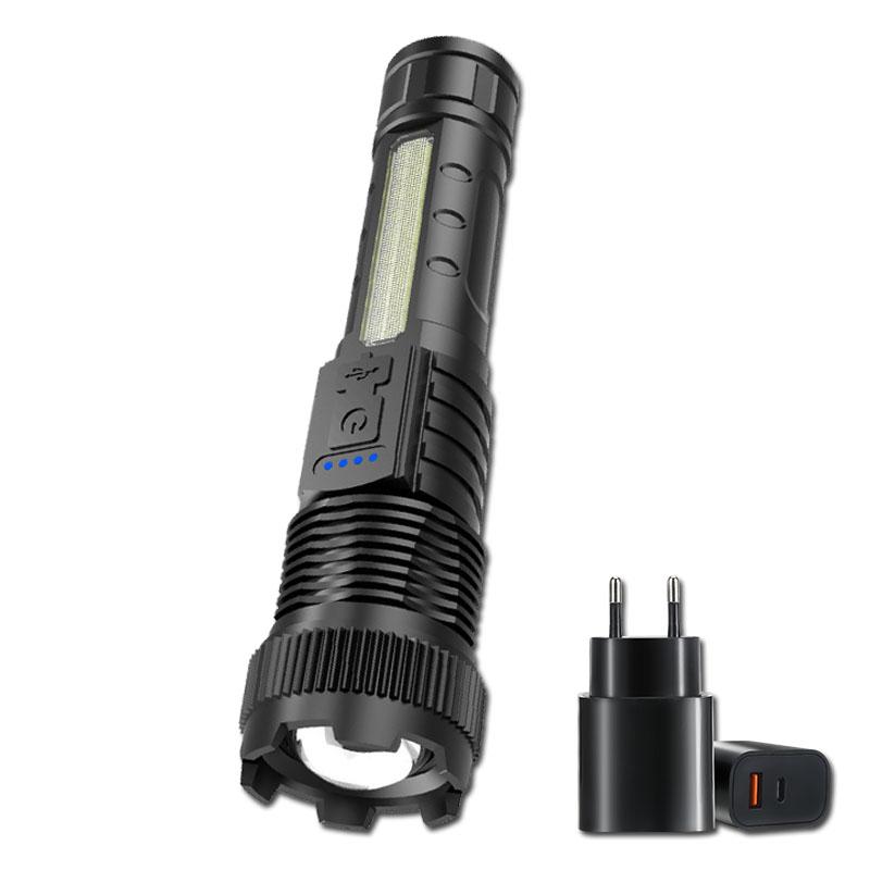 Powerful Flashlights Type-c Rechargeable Torch Light High Zoom LED Flashlight Built-in Battery for Camping Emergency Lamp