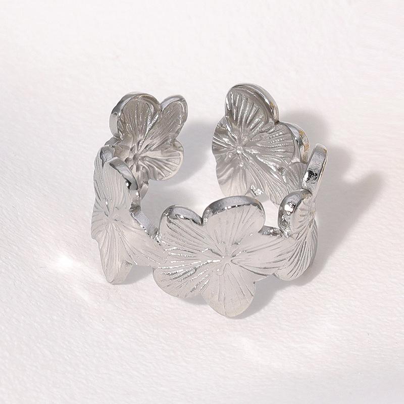 Bohemian Metal Hammer Pattern Adjustable Opening Ring for Women Vintage Double-Layer Finger Ring Design Inspired Punk Jewelry