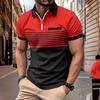 New Striped Printed Short Sleeve Top Men's Casual Lapel Zip Polo Shirt Polo