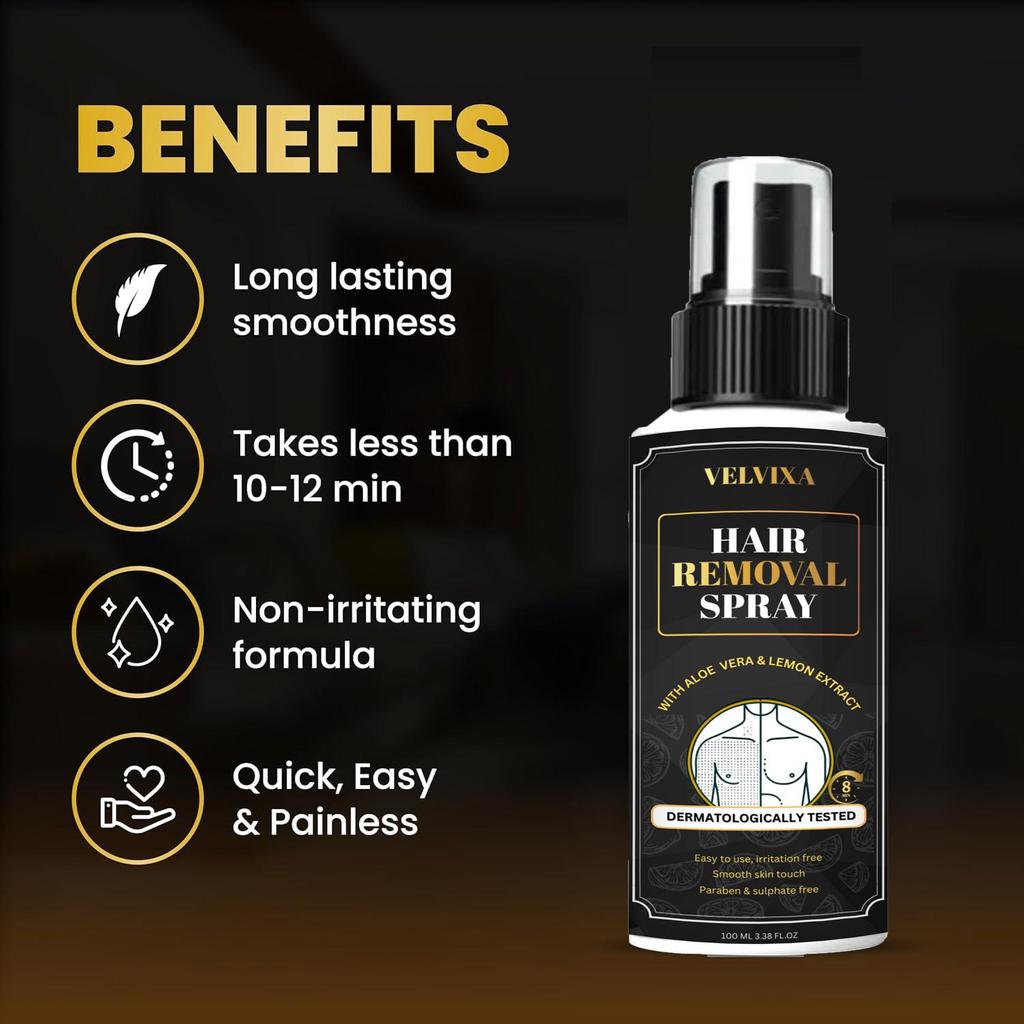 Hair Removal Cream Spray for Men & Women Painless Full Hair Removal Spray for Chest, Back, Legs, Result Hair Remover Spray - 100ml