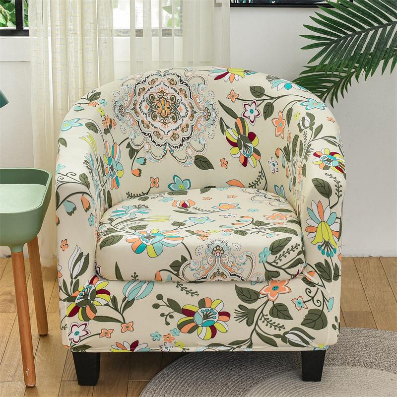 Premium Floral Club Sofa Cover Armchair Cover Elastic Tub Chair Covers Home Decorative Single Couch Slipcovers with Seat Cushion Cover