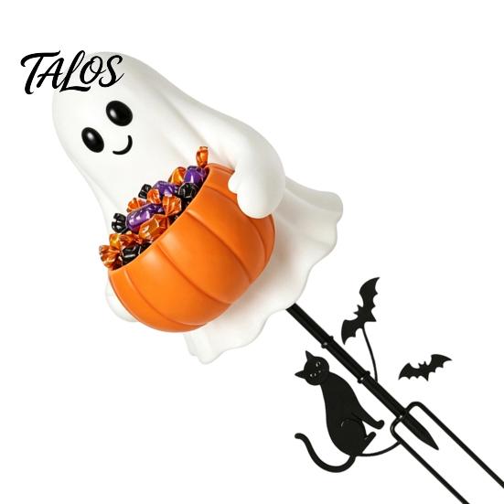 Sturdy Resin Ghost Candy Container Halloween Holder Garden Stake, Cute Glowing with Pumpkin Bowl, Gift for Lovers Outdoor Yard Sign Front Porch, Lawn,