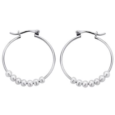 [P0619] - Silver Ivory 'Perla' Silver Hoop Earrings (rhodium-plated) - 25 Mm