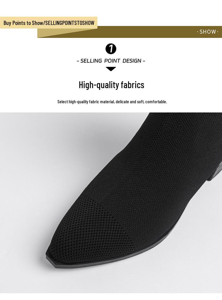 Waterproof Flyknit Mid-Calf Sock Boots with Pointed Toe & Platform - Japanese Style Fashion