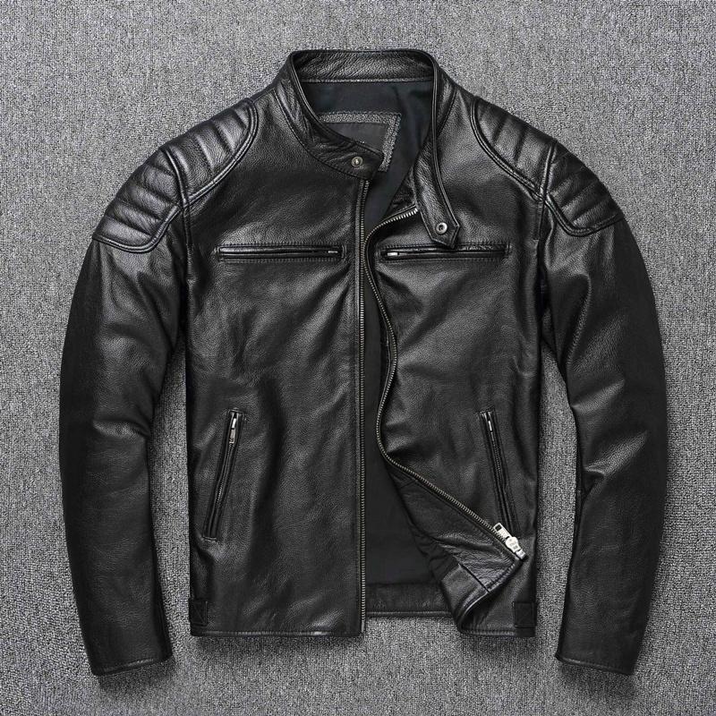 Chinese Size Vintage Yellow Brown Real Cowhide Genuine Leather Jacket Men Motorcycle Coat Mens Biker Clothes Spring Autumn Asian Size 6XL