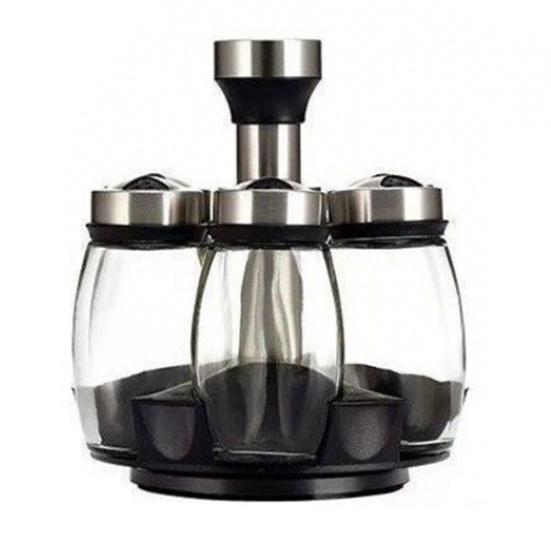 7-Piece Spice Jar Set Bottles with Lids Rotating Glass Seasoning Storage Rack
