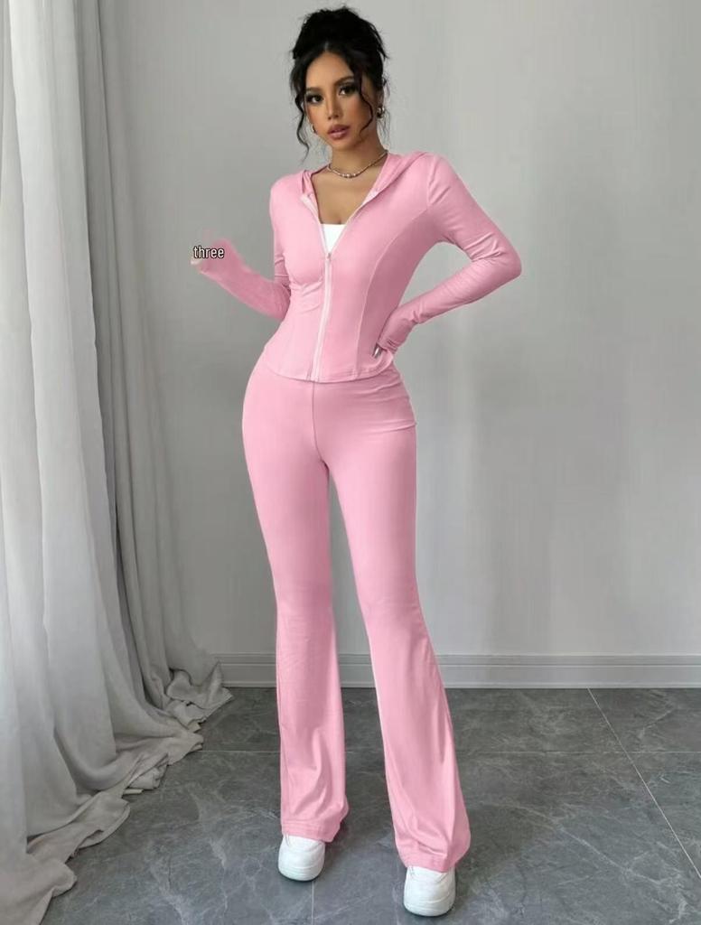 Autumn/Winter Slimming Sweatshirt & Sweatpants Set – Solid Color, Fashion Casual for Women