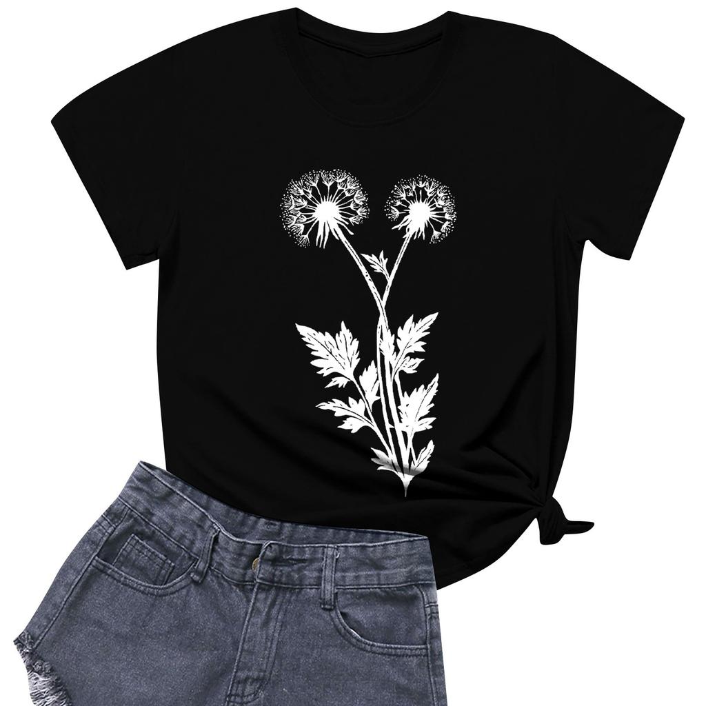 Women's Fashion Casual Printed Short Sleeve Round Neck Pullover Tops