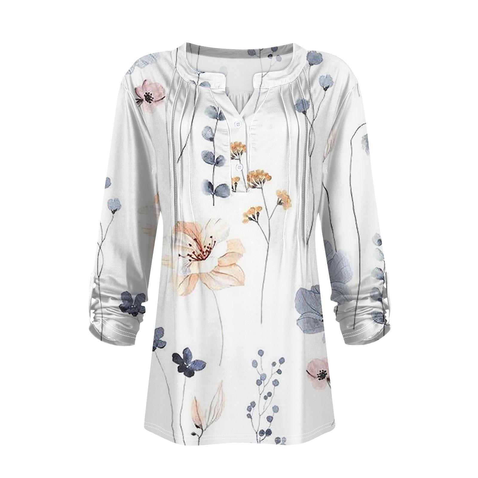 Женская модная повседневная футболка с v-образным вырезом и длинным рукавом с принтом — фото 4