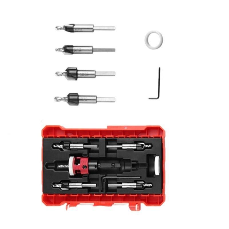 5Pcs Countersink Drill Bit Set With Depth Limiter For Precise Woodworking And Furniture Installation