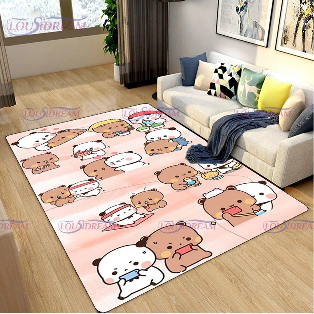 3D Print Cartoon Bubu and Dudu Carpet Cute Lover Bear Area Rug for Living Room Bedroom Decorate Door Mat Kids Room Rug Gift