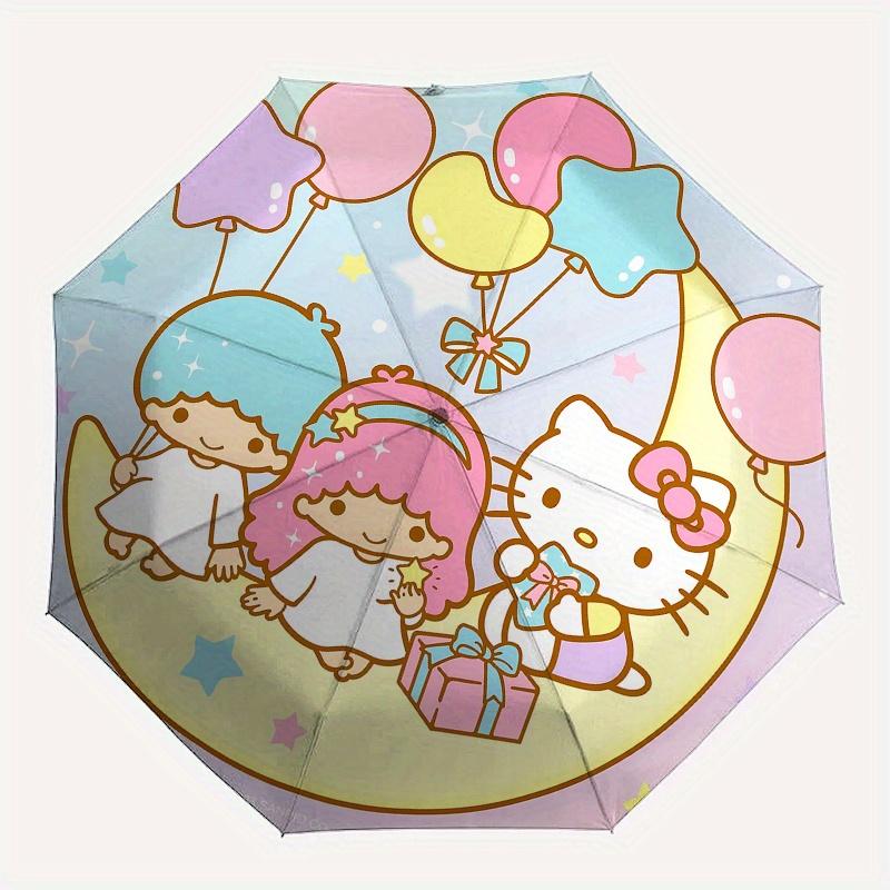 Hello Kitty, Little Twin Stars Automatic Open/Close Umbrella-Cute Umbrella with Cute Design, Portable 3-Fold Compact Umbrella for Men & Wome