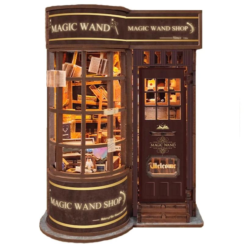 

DIY Magic Wand Store Book Nook Kit, 3D Wooden Miniature Bookend with LED Light, Handmade Bookshelf Decor & Gift